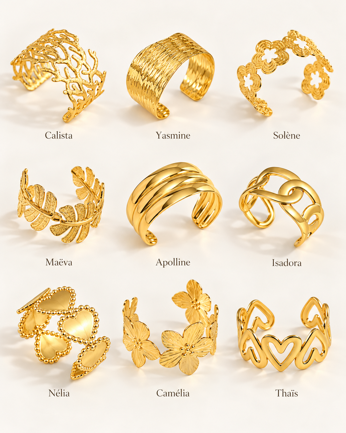 Joncs & Bracelets Manchettes Dorés – Collection Élégance
