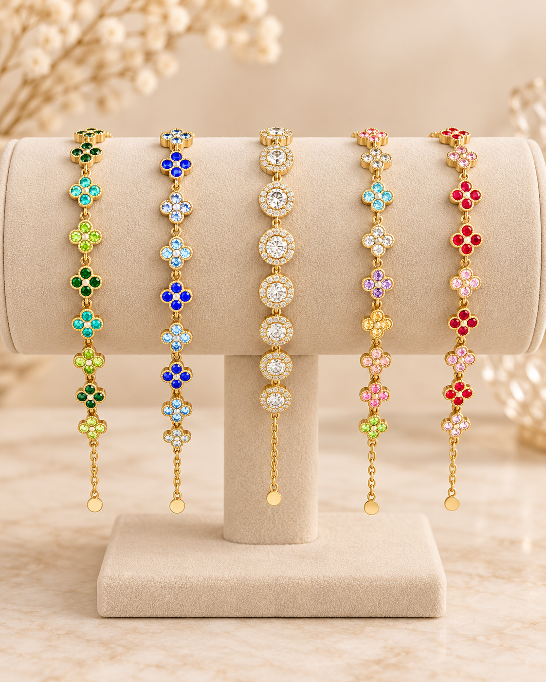Bracelet en acier inoxydable motif trèfle à quatre feuilles