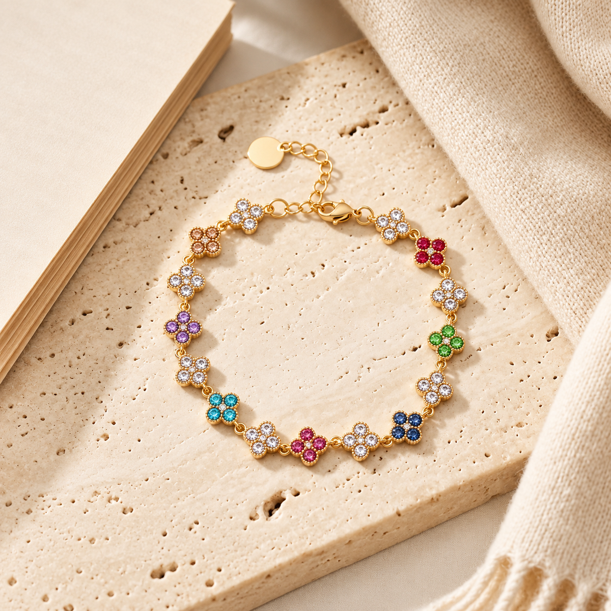 Bracelet en acier inoxydable motif trèfle à quatre feuilles